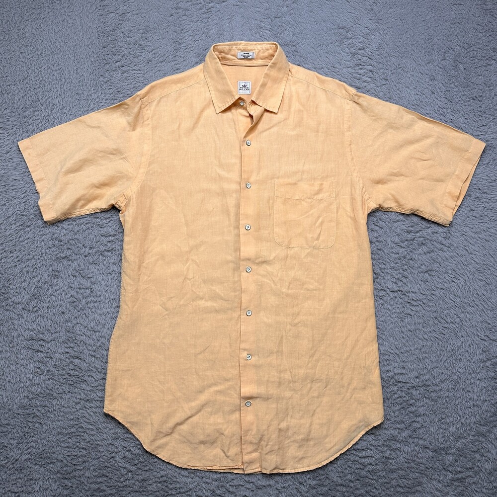 Peter Millar Shirt Mens M Peach Button Silk Linen Beach Golf